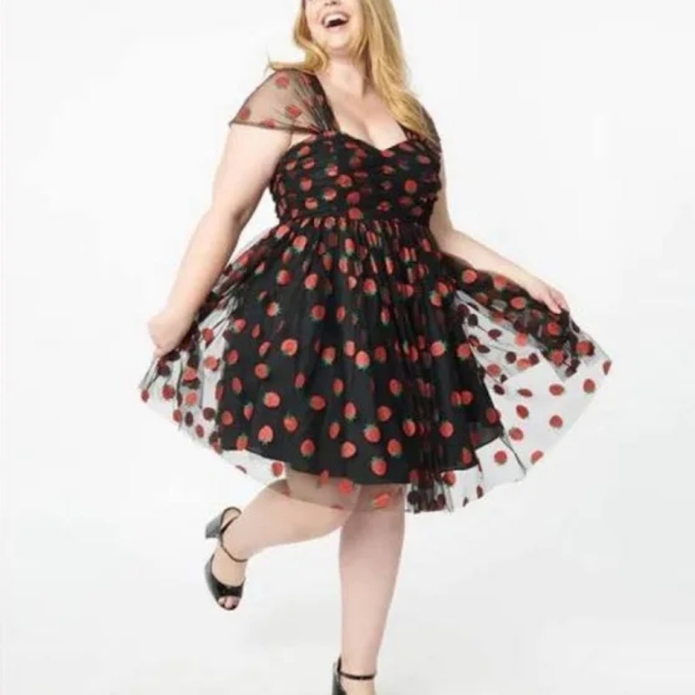 Unique Vintage Strawberry Tulle Dress